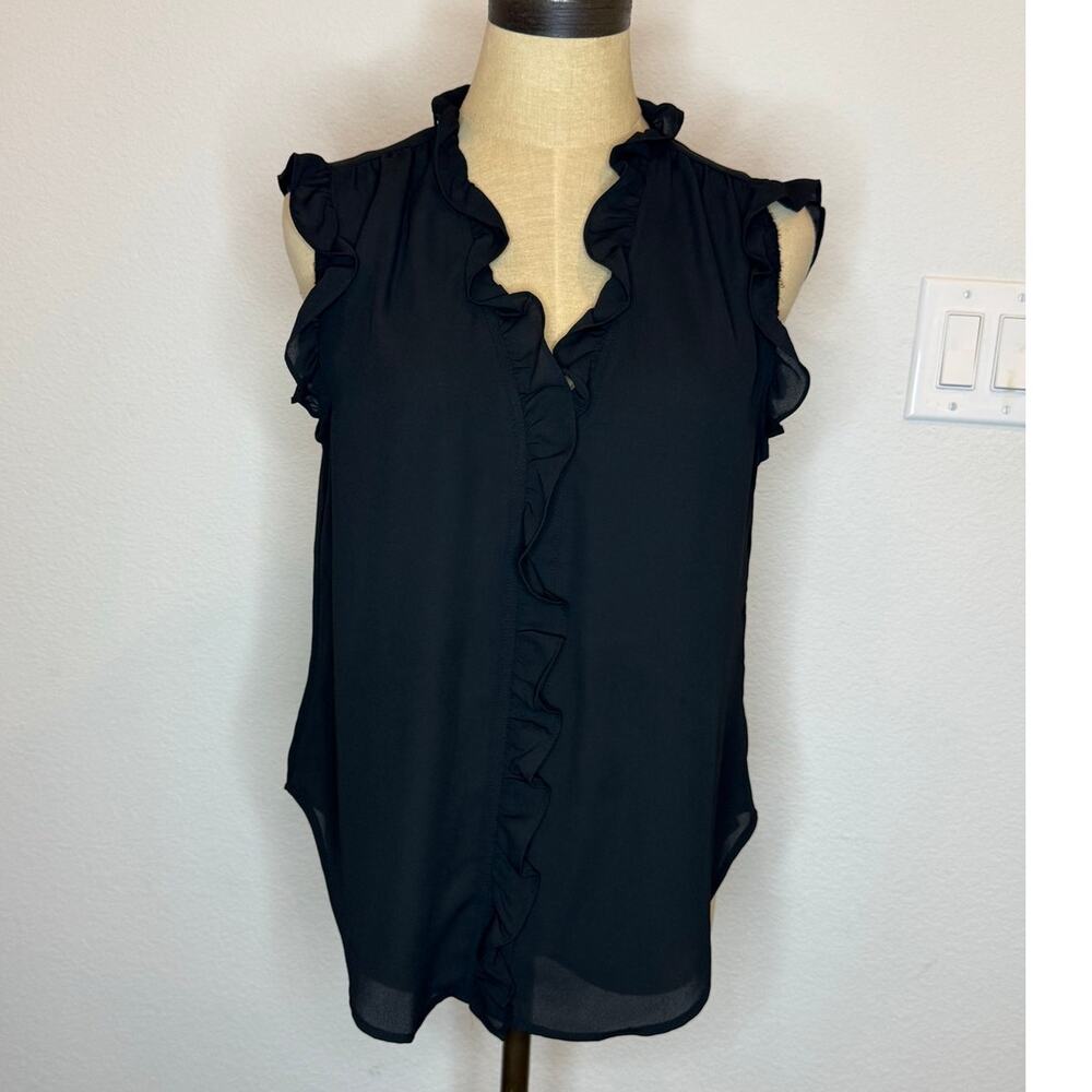 DKNY Black Ruffle Sleeveless Casual Shirt Top Blouse Women size S